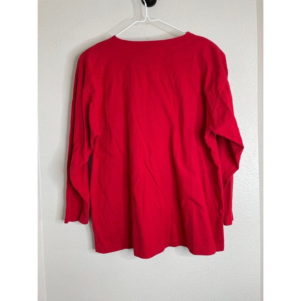 Vintage Christmas Embroidered Top XL • Cute Snowman Holiday Red Long Sleeve - Picture 4 of 6